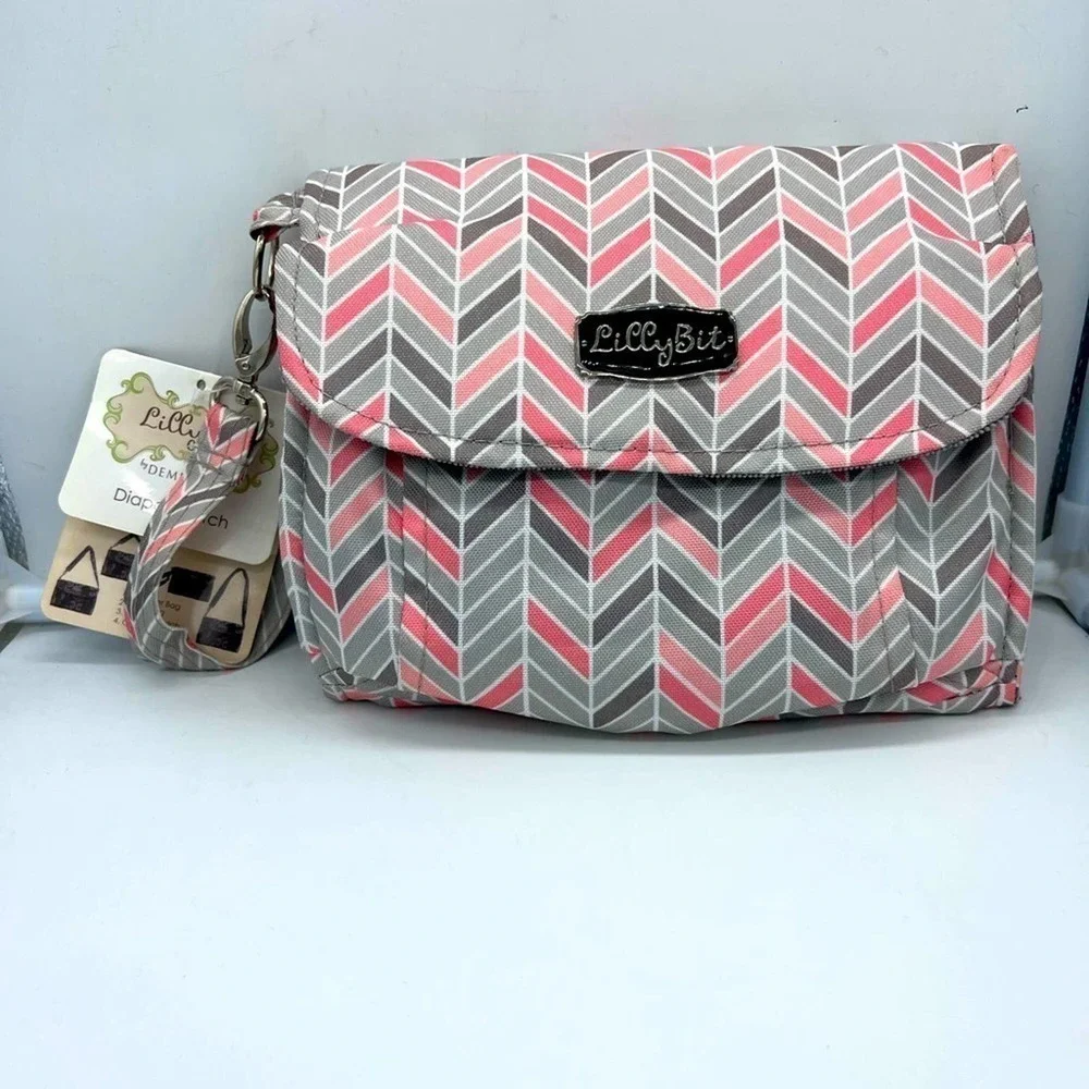 NEW Lillybet by Demdaco Diaper Clutch chevron pink&gray multiple way to …